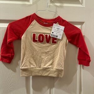 Kids cream and red 'LOVE' Raglan Sweatshirt